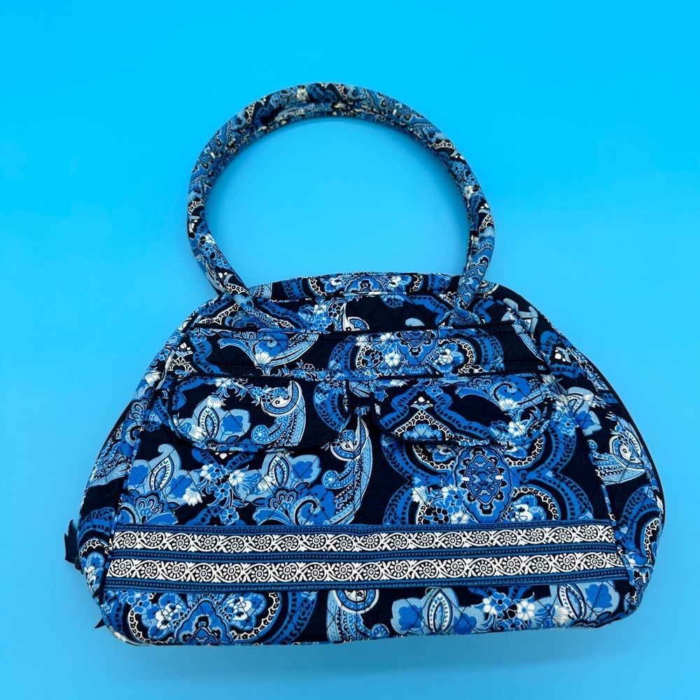 Lemon‎ Hill Quilted Paisley Satchel Handbag Blue Black Zip Top Medium